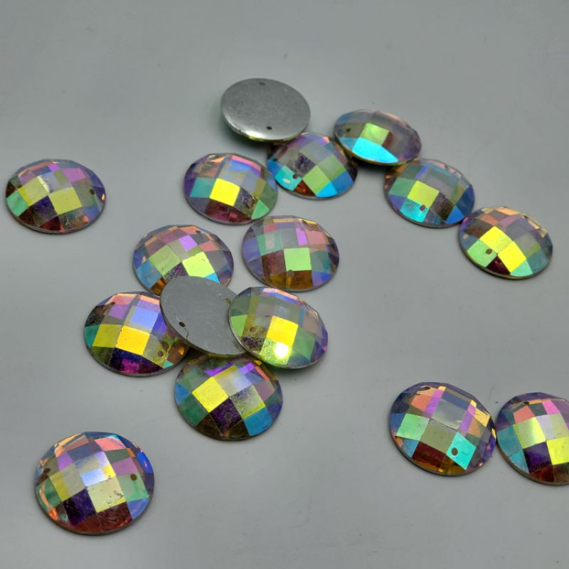 DIAMON KRISTAL RESIN MOTIF BULAT UKURAN 20 MM /2 CM WARNA PELANGI AB DAN PUTIH  KUALITAS BAGUS PER LUSIN