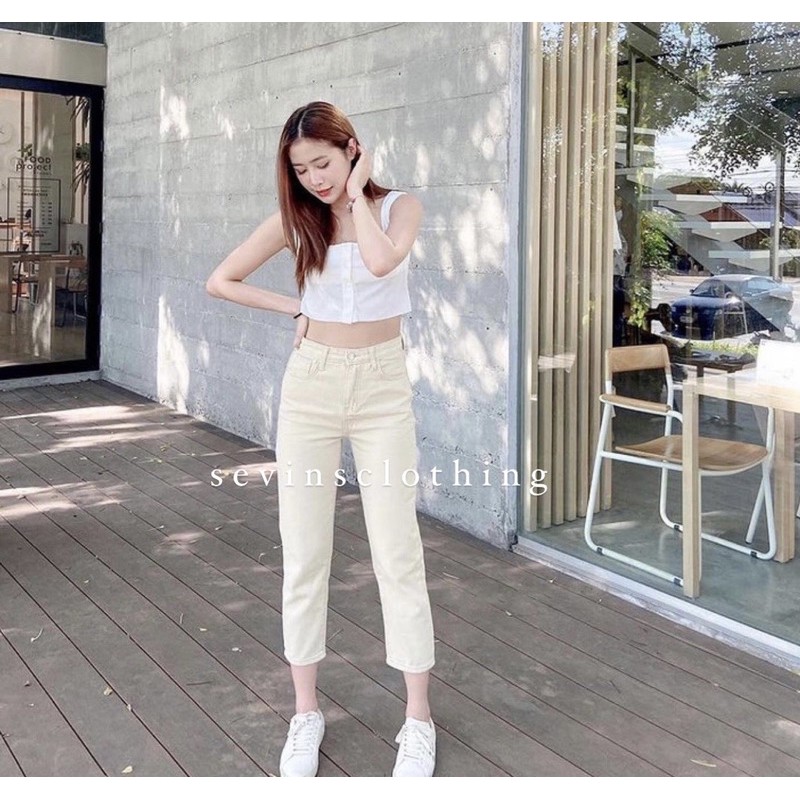 SEVINS -celana panjang Highwaist boyfriend jeans/ Boyfriend jeans cream latte/Boyfriend jeans wanita