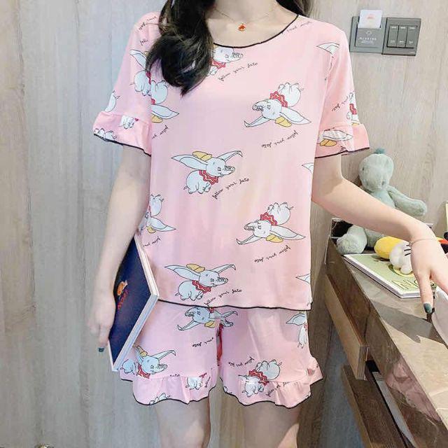 Baju tidur Wanita Import Bahan Kaos Spandex Tebal Aneka Motif All Size L Short Pants-Gajah