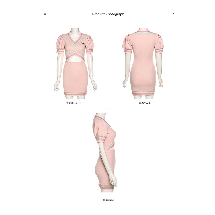 #Sisjuly# Wanita Pink Seri Kecil Berongga Out Dress Slim Fit Menampilkan Gambar licik Hip Rok Pendek