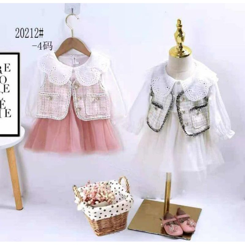 Dress+Rompi Anak Perempuan Cewe Import