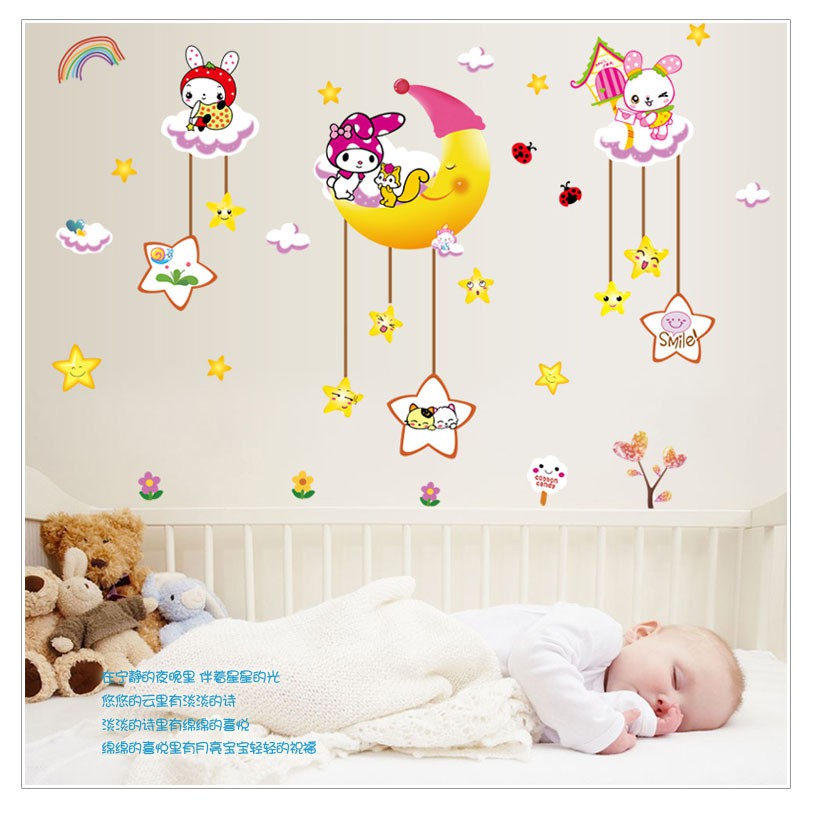 RELIZA WALL STICKER BULAN SABIT SLEPPING GOOD NIGHT AY9258 STIKER DINDING