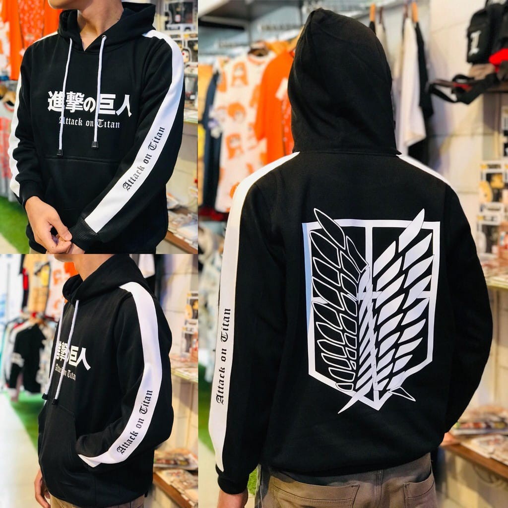 Jaket Hoodie Attack on Titan Plat Putih Terbaru Terlaris