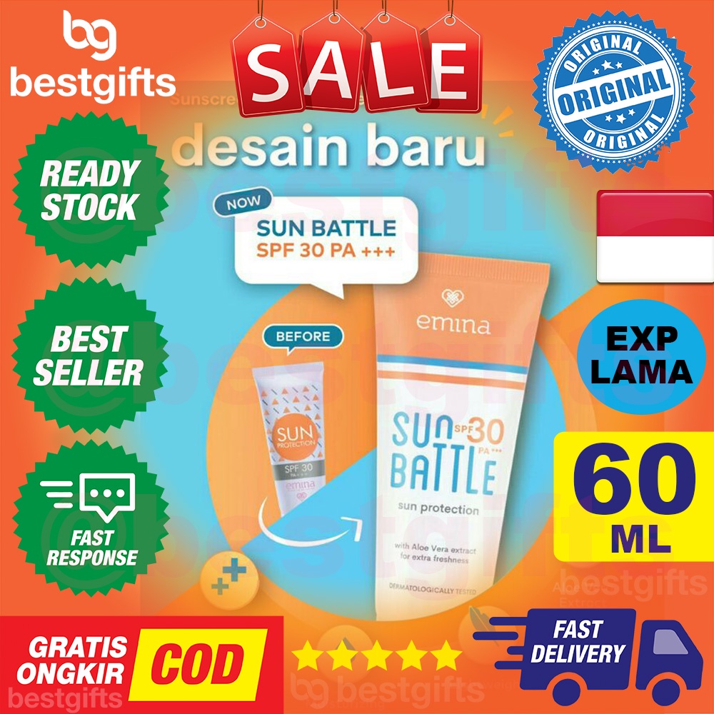 EMINA SUN BATTLE SPF 30 SUN PROTECTION SUNSCREEN BLOCK TAN ALOE VERA EXTRACT MELINDUNGI DARI SINAR UV 60 ML