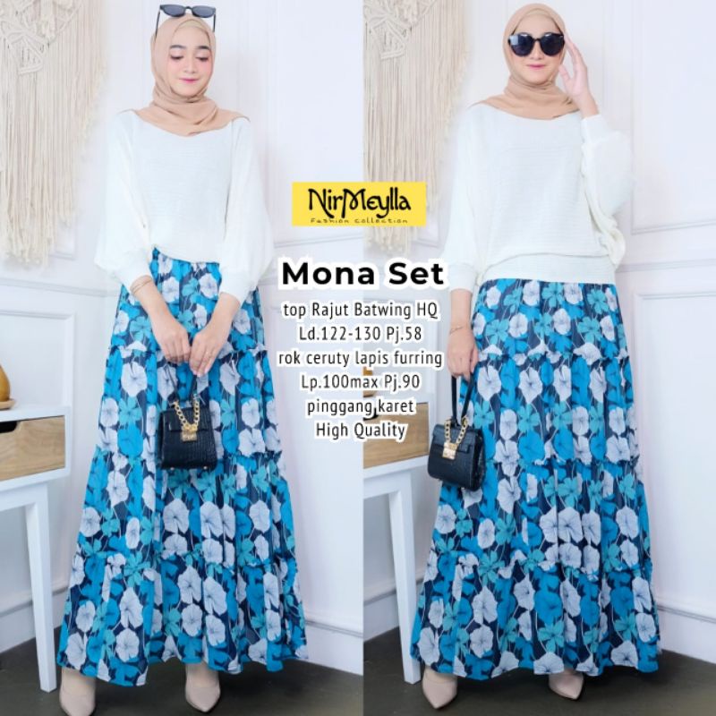 Mona Set By NIRMEYLLA • Setelan Rok Skirt Wanita • Atasan Blouse Tunik Rok Skirt Klok Wanita Set