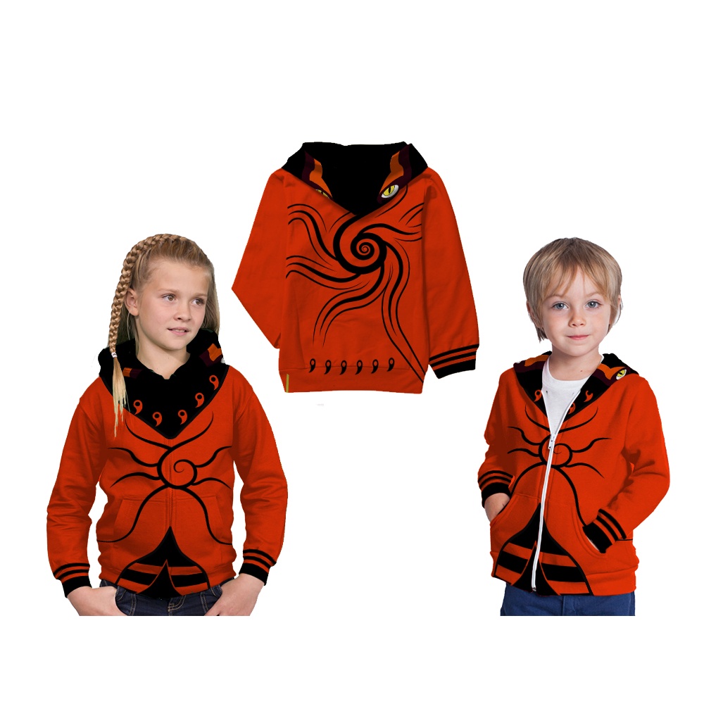 Jaket Hoodie Anak Anime Jepang Naruto Baryon Mode Full Printing Custom