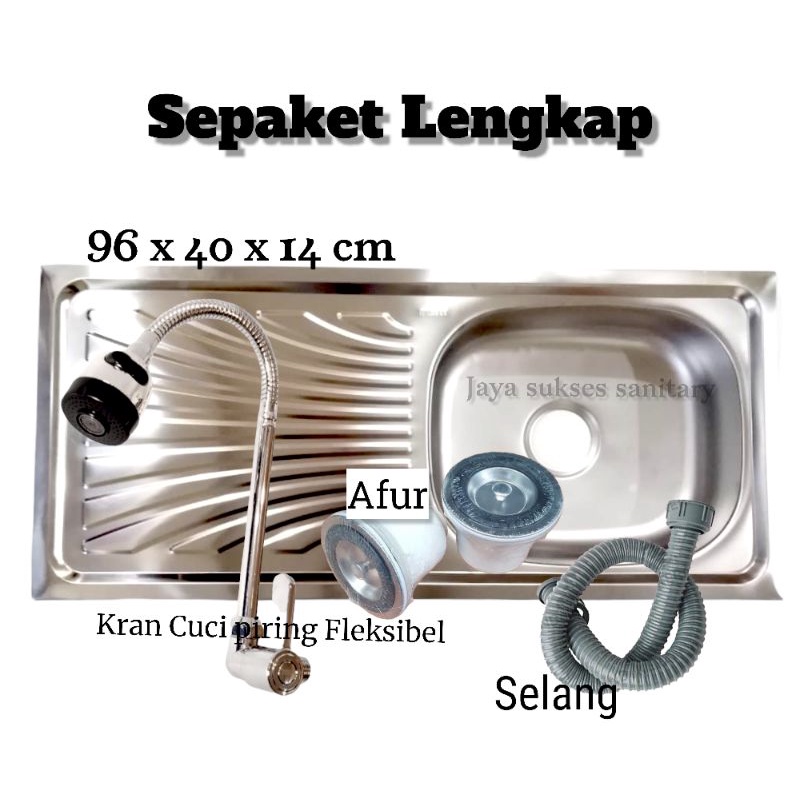 Bak Cuci Piring / Wastafel Cuci Piring Stainless 96x43 Cm Free Selang + Afur + Kran Stainless