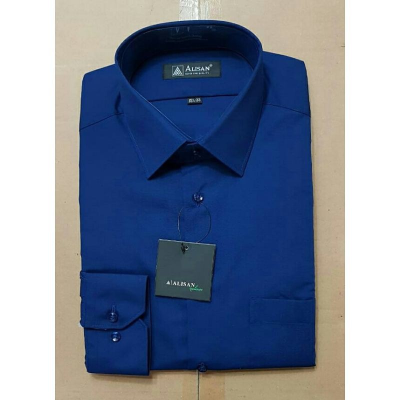 kemeja alisan polos biru benhur/biru BCA lengan panjang