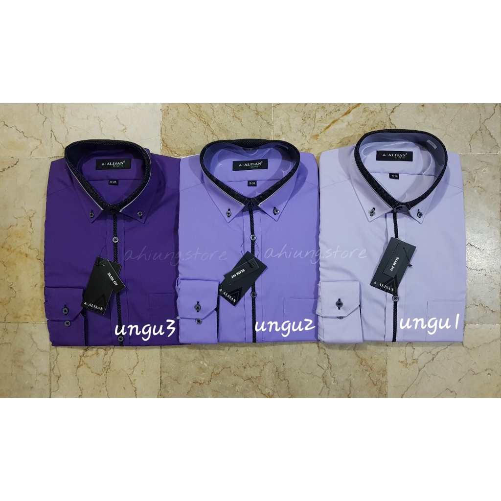 KEMEJA PRIA ALISAN POLOS LENGAN PANJANG PRIA MODEL KOMBINASI WARNA UNGU TUA / UNGU LAVENDER  / UNGU MUDA