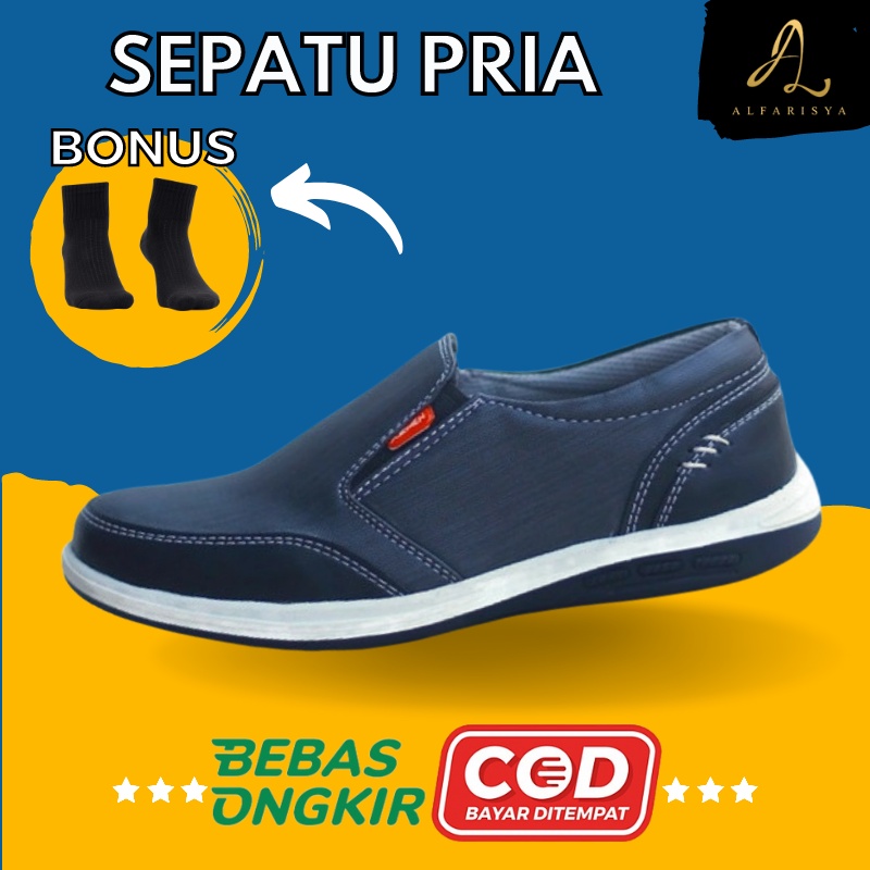 Sepatu Slip On Pria Original Casual Dewasa Brand Lokal Premium Ukuran 39 40 41 42 43 Warna Hitam Cok