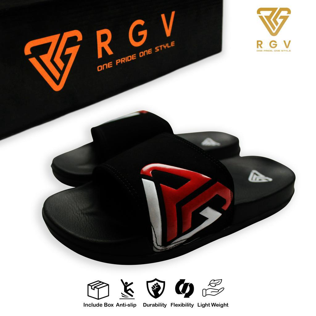 RGV - SANDAL PRIA DAN WANITA SLIDE SLIP ON SENDAL ANTI LICIN RINGAN SELOP RED WHITE LOGO