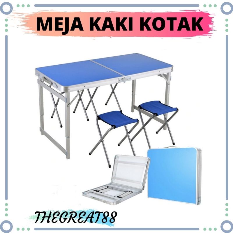 BISA COD Meja Lipat Portable Termurah Meja Kerja Serbaguna MEJA KAKI KOTAK+ KURSI Uk 120cm x 60cm Model Kaki Bulat