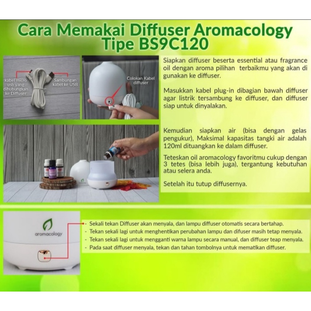 Aromacology Diffuser Ultrasonic Pelembab Udara Portable/Car Diffuser