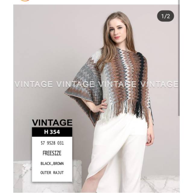 Blus ponco rajut korea merk vintage, warna brown