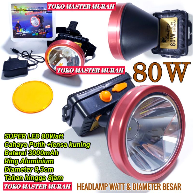 Headlamp 80watt JL80 Charge Senter Kepala 80W Besar dan Terang