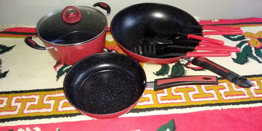 Panci Set Gsf 2529 Teflon Anti Lengket - Panci Wajan Penggorengan Teflon Enamel Cookware Set 8pcs