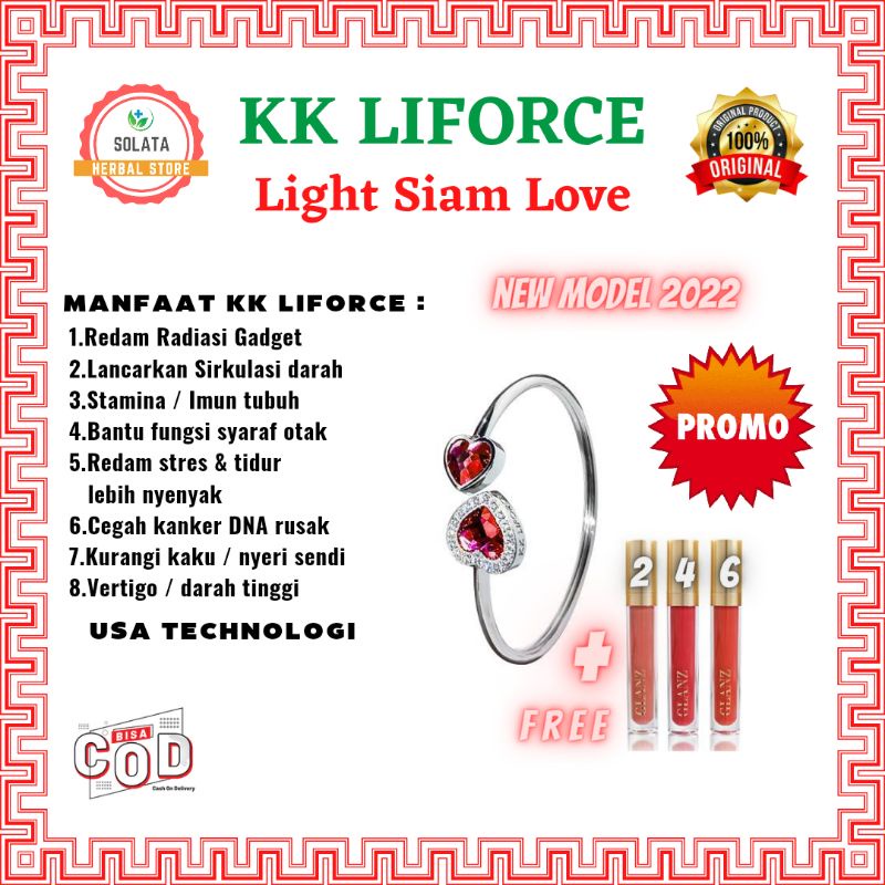 Gelang kesehatan Kk Liforce Light Siam love FREE Glanz Lip And Cheek Cream KK Indonesia