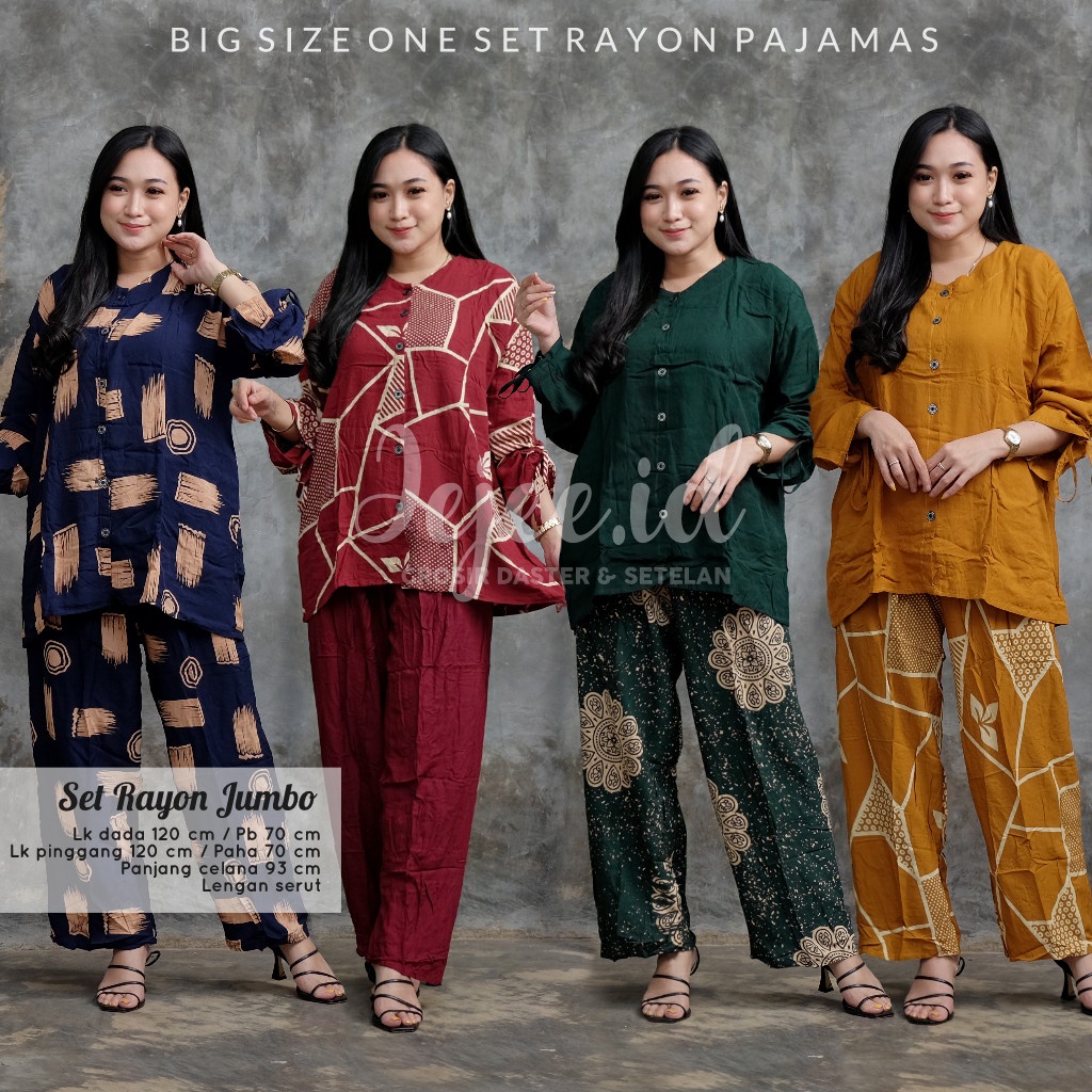 SETELAN RAYON JUMBO LD 120 CM BIG SIZE SUNDARI SET PIYAMA TIE DYE LENGAN PANJANG KANCING