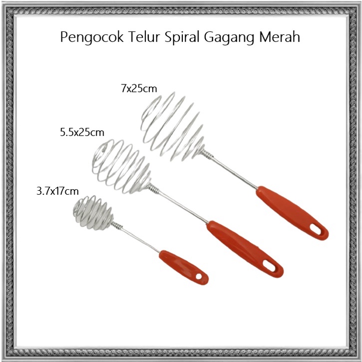 Pengocok Telur Spiral Gagang Merah MEDIUM &amp; BESAR