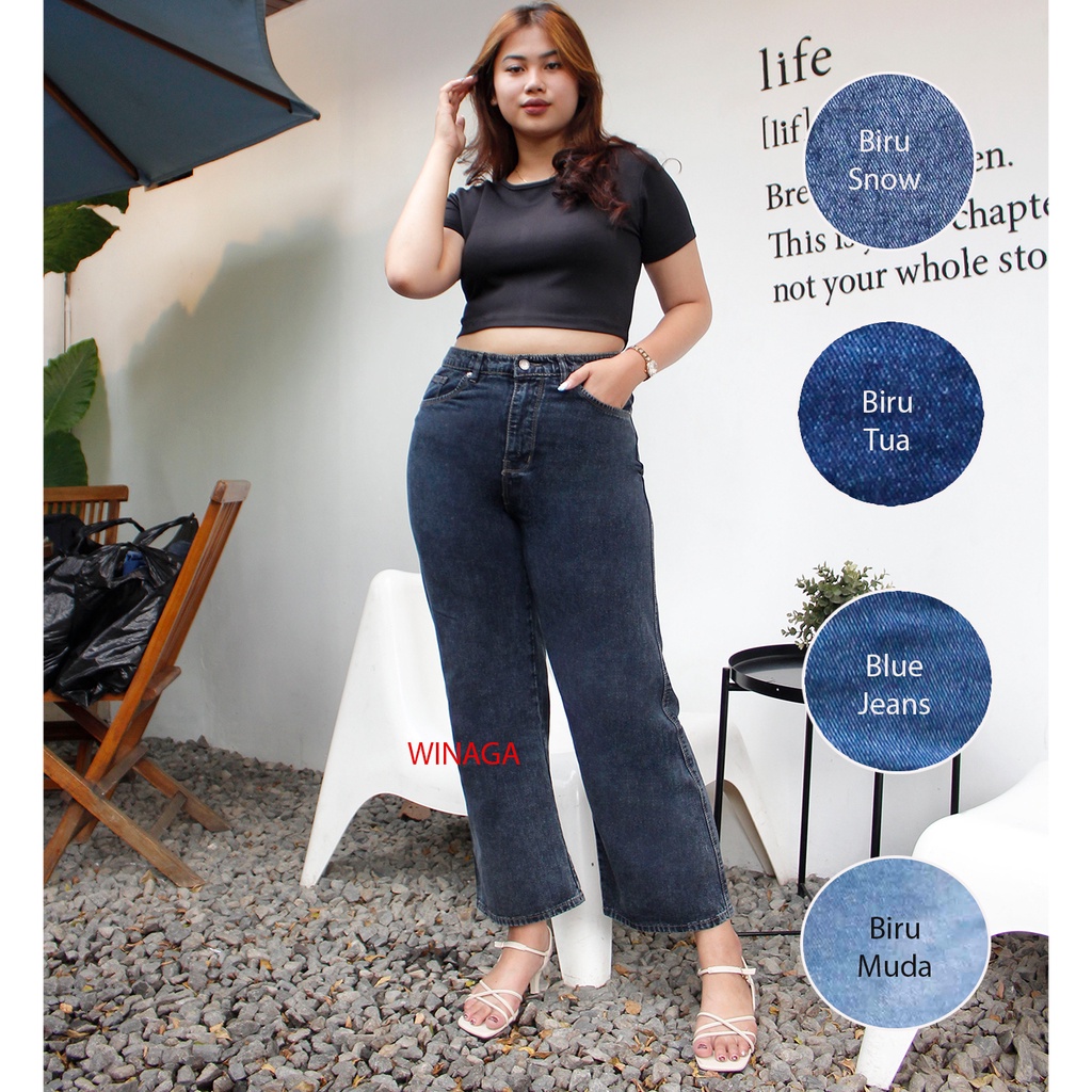 WINAGA- HighWaist Baggy Jumbo Jeans | HighWaist Baggy Jumbo | Celana Panjang Semi Kulot Jeans | Basic Denim Jeans | Baggy Jeans