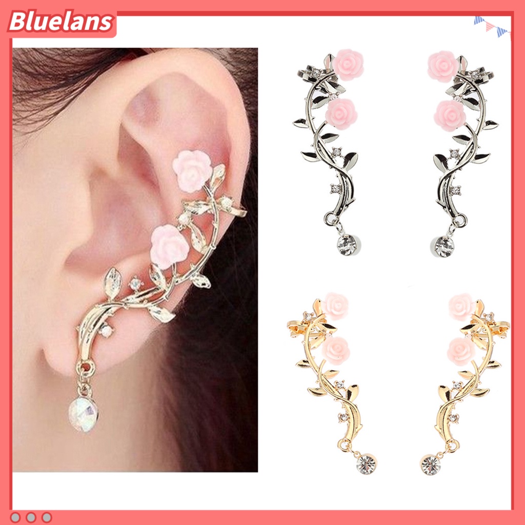 Bluelans Earrings Beautiful Climber Crawler Rose Flower Branch Earrings