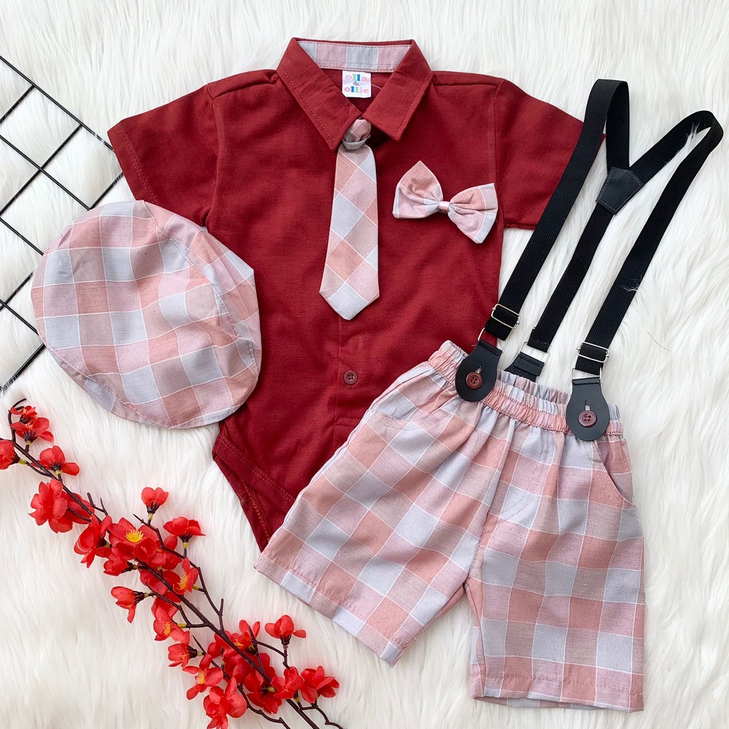 Baju setelan jumper celana topi suspender pergi jalan lucu fashion anak bayi cowok laki murah -baw