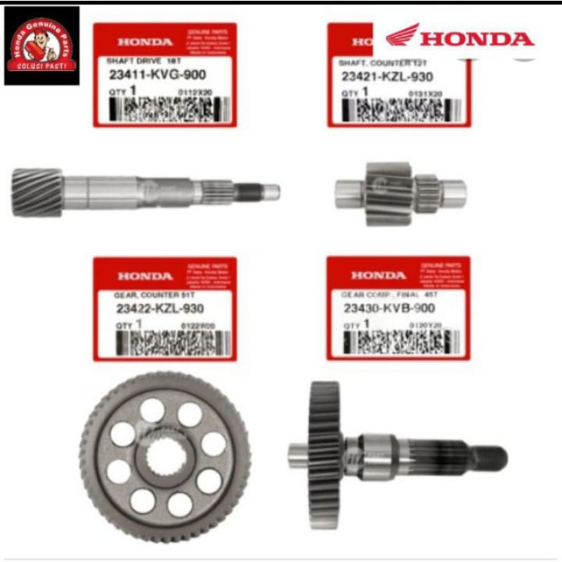 gigi rasio transmisi gear box 1 set 4 pcs Vario 110 CW Techno karbu asli honda