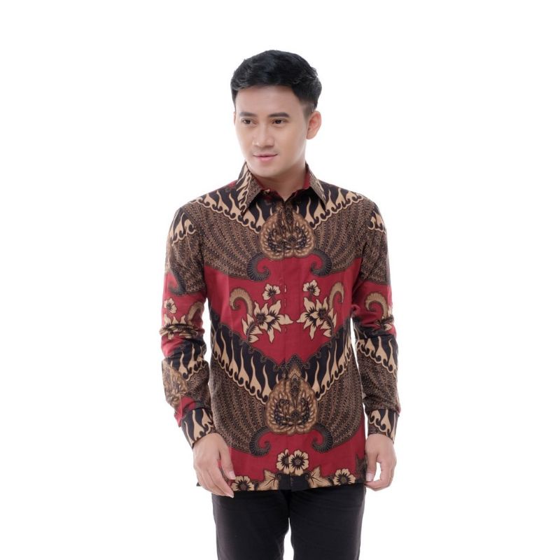 Batik Pria Lengan Panjang BATIK BERKAH HRB026 motif KERATONAN Kode 002 size M L XL XXL Reguler