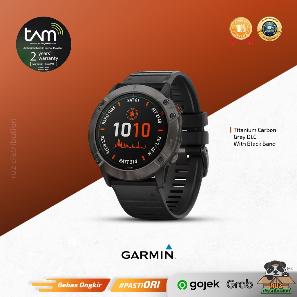 Garmin FENIX 6X PRO SOLAR - Titanium Carbon Gray DLC - Black Band