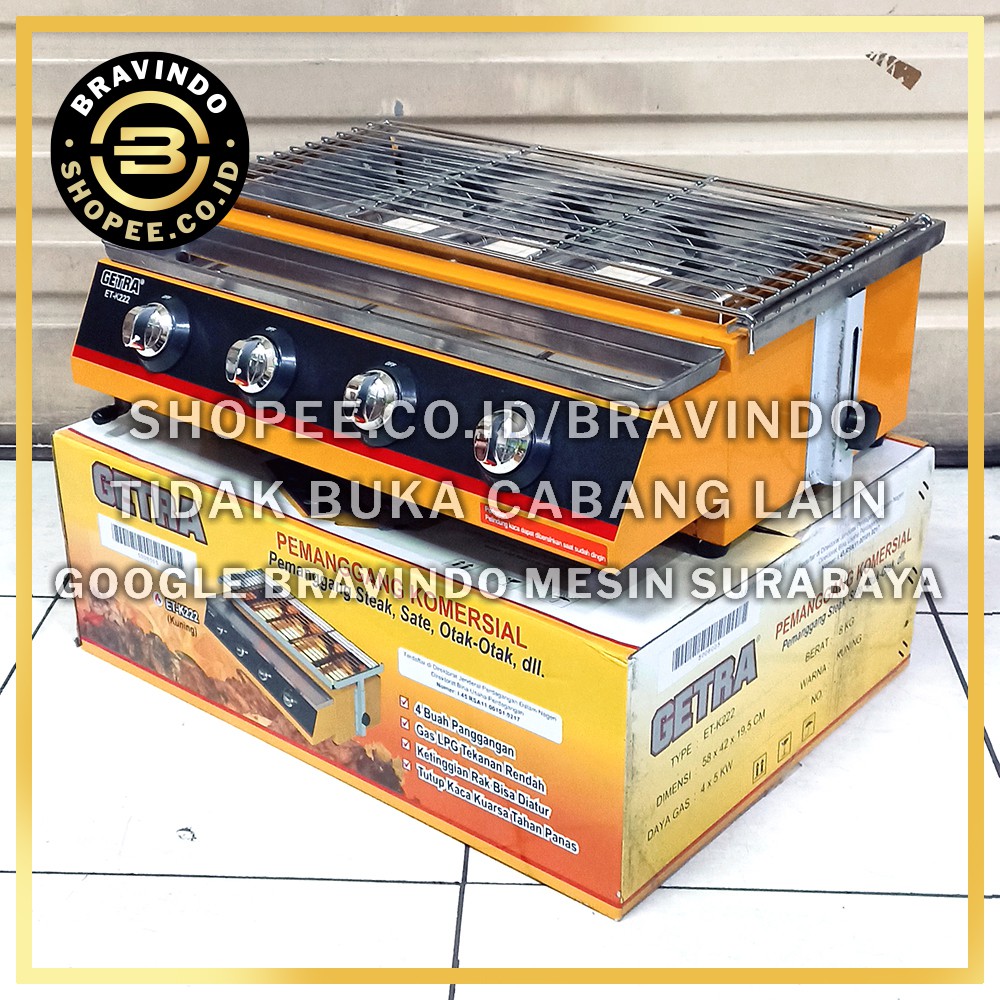 Alat Panggang Sate Bakso pemanggang Sosis Bakar Getra 4tungku ETK222 Gas Roaster et-k222 Gas LPG