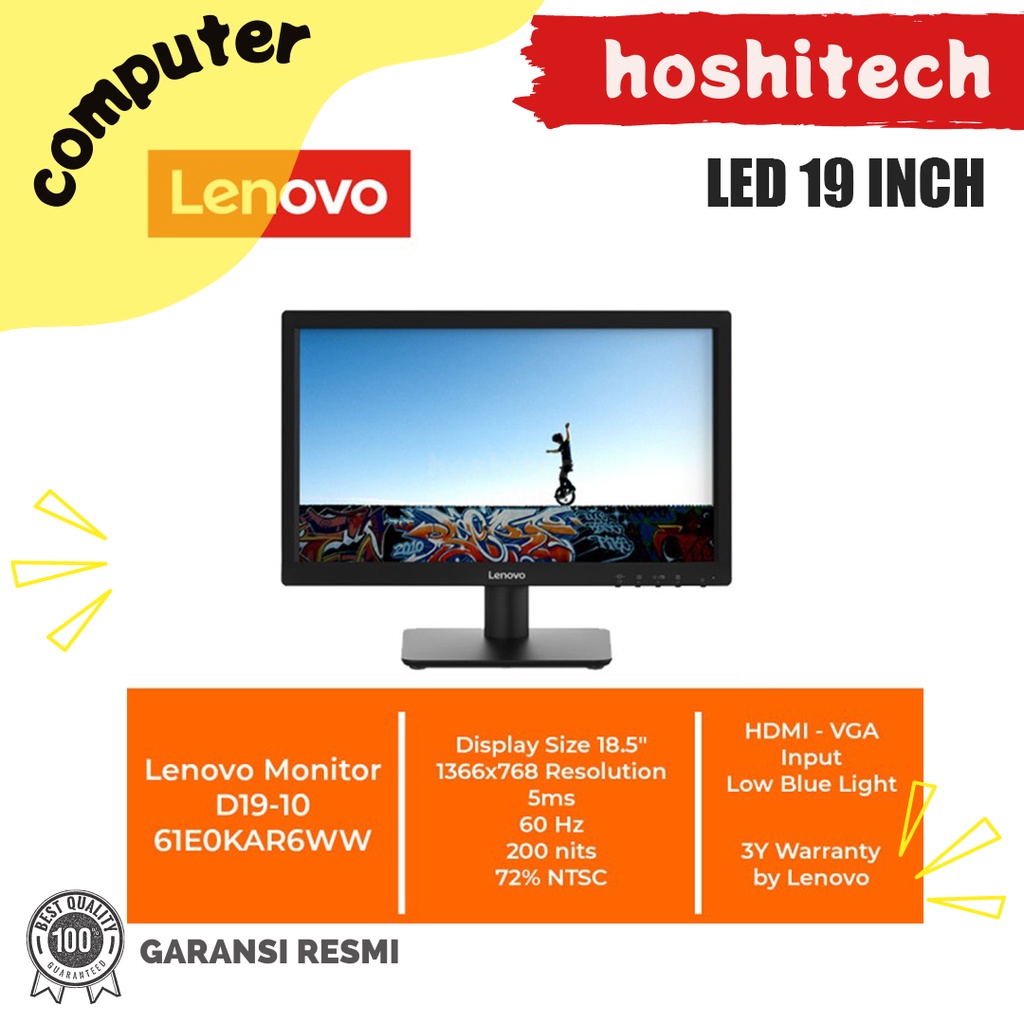 MONITOR LED LENOVO 19 INCH D19-10  1366X768 VGA HDMI | GARANSI RESMI