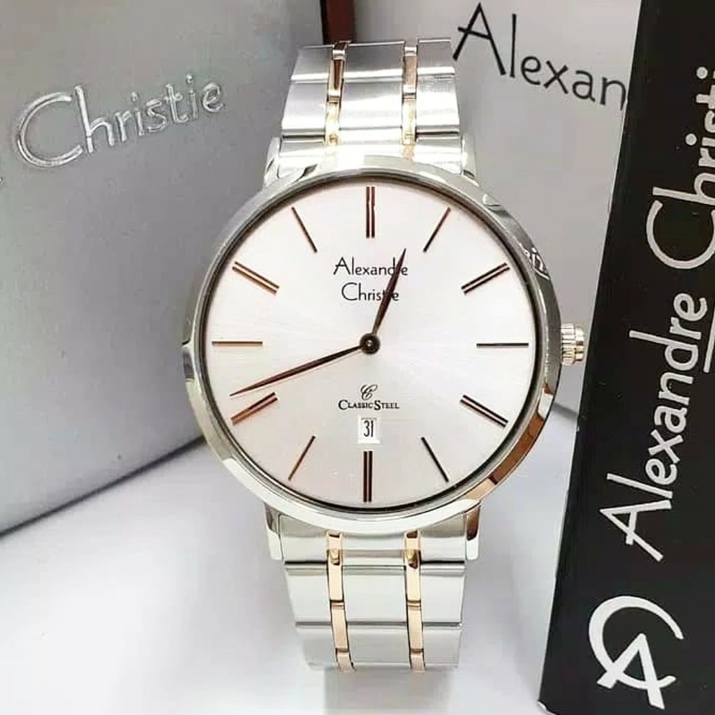 Jam original alexandre Christie AC 8597 pria stainless steel silver lis gold