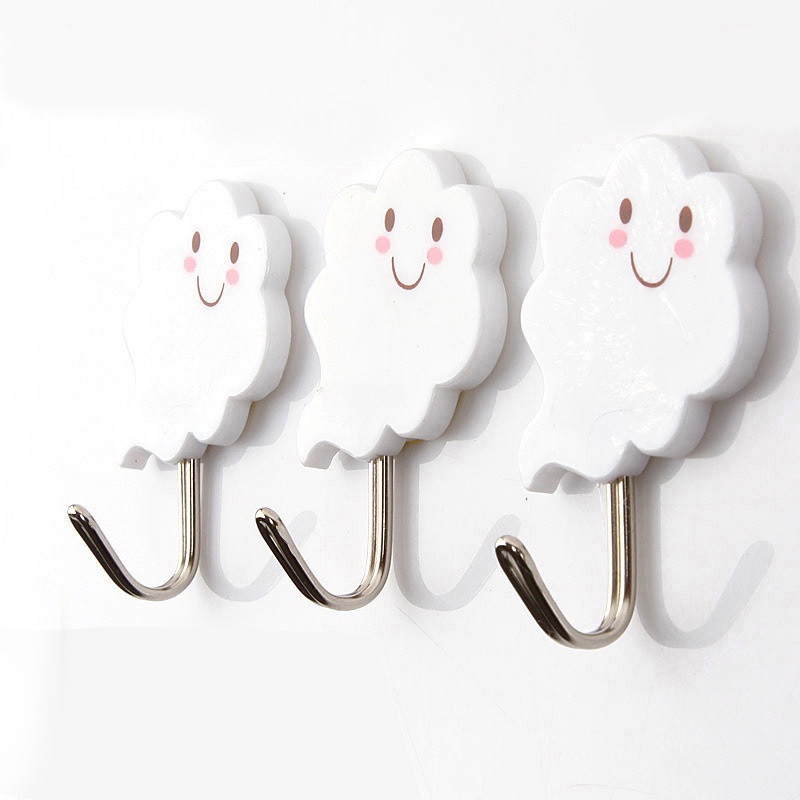 3Pcs Self-adhesive Wall Hanging Door Clouds  Key Towel Hooks for Kitchen，Bathroom