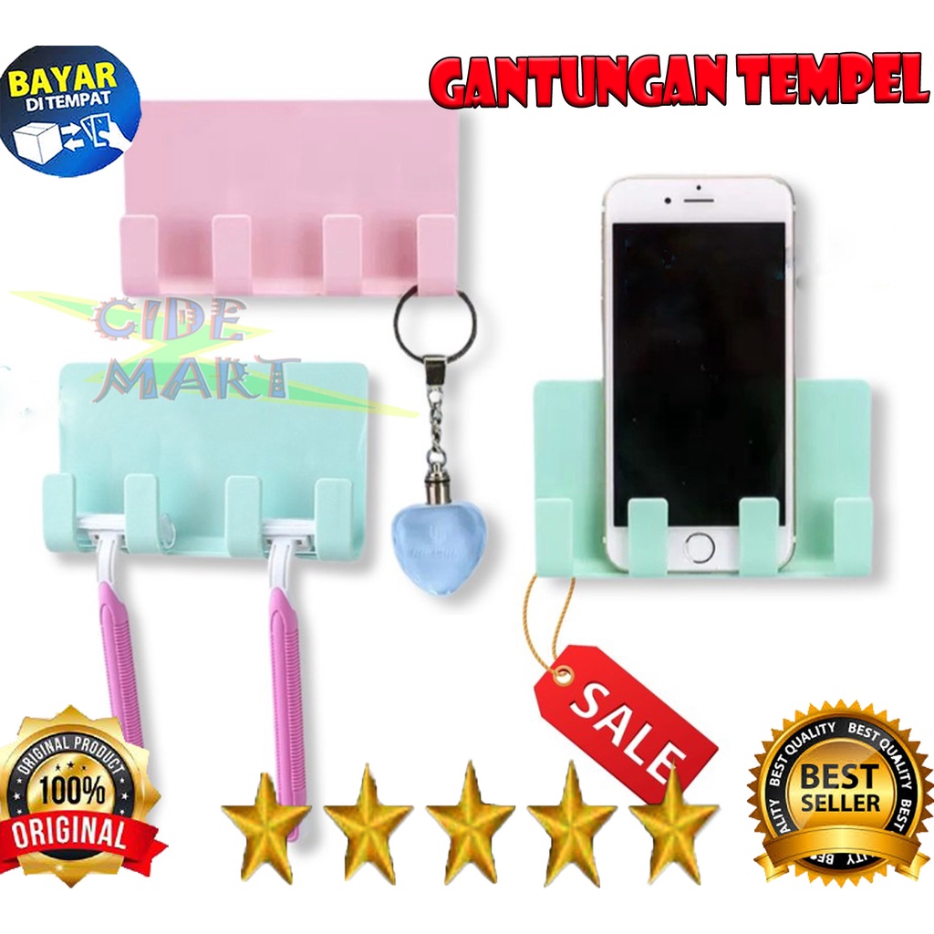 GANTUNGAN TEMPEL DINDING 4 KAIT / GANTUNGAN BAJU / GANTUNGAN KAMAR MANDI DAPUR/ RAK CHARGER HP TEMPEL HOOK AJAIB / GANTUNGAN COLOKAN