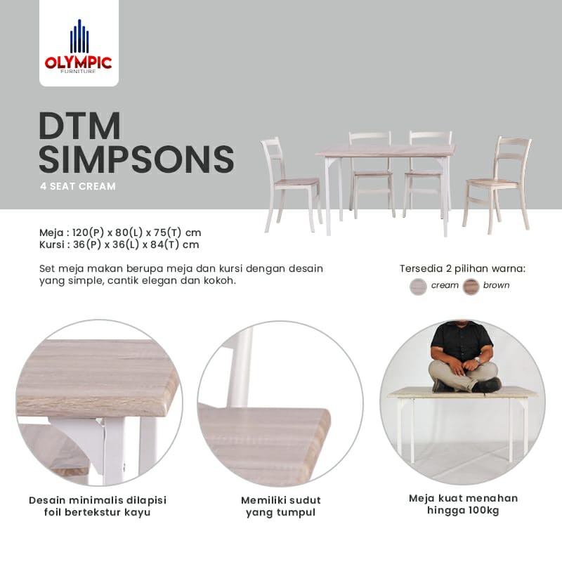 OLYMPLAST MEJA MAKAN + BANGKU DTM SIMPSON 4S CREAM