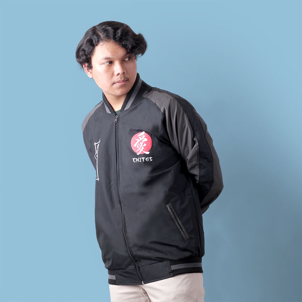 JAKET BOMBER PRIA CASUAL JACKET SPORT BASEBALL HITAM ORIGINAL 691