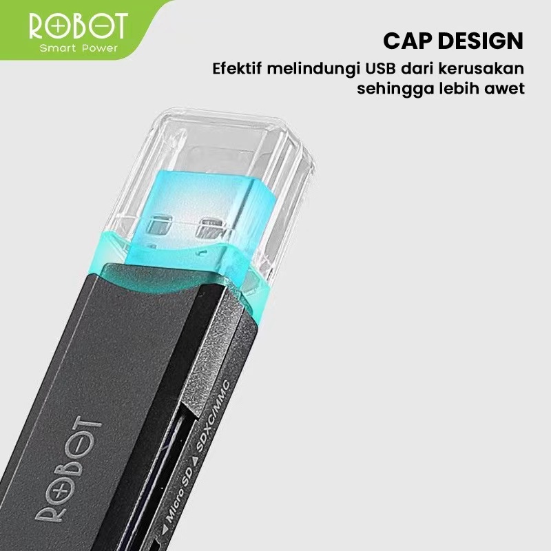 Card Reader ROBOT CR102 USB 3.0 TF / SD with 2 Slot Hub Black - Garansi Resmi 1 Tahun