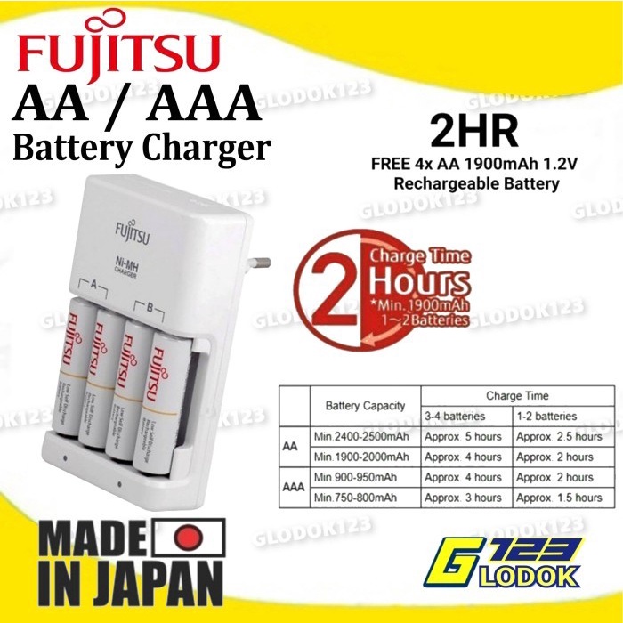 Fujitsu Quick Fast Charging Battery Charger Rechargeable Made In Japan