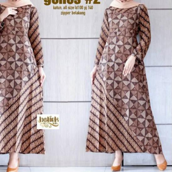 C-22 GAMIS KOMBI GENES BATIK LONGDRESS BAJU MUSLIM SOGAN LAWASAN KATUN PRINT