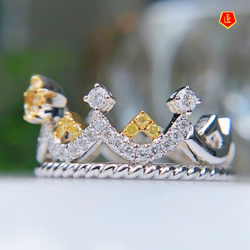 [Ready Stock]Pt950 Inlaid Yellow Diamond Five-Pointed Star Crown Ring