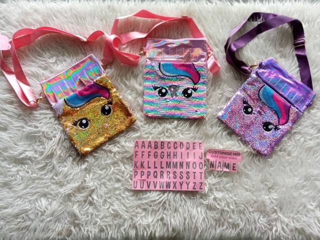 Tas Selempang Sequin Tab / Tas Selempang Anak Sequin Unicorn / Sequin Customise Name