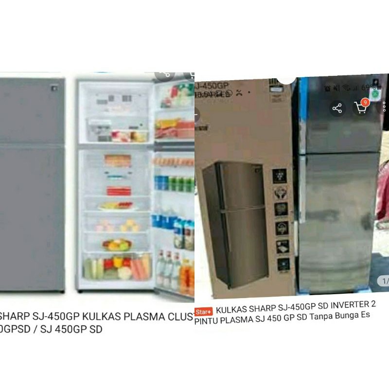 KULKAS SHARP SJ-450GP SD INVERTER 2 PINTU PLASMA SJ 450 GP SD