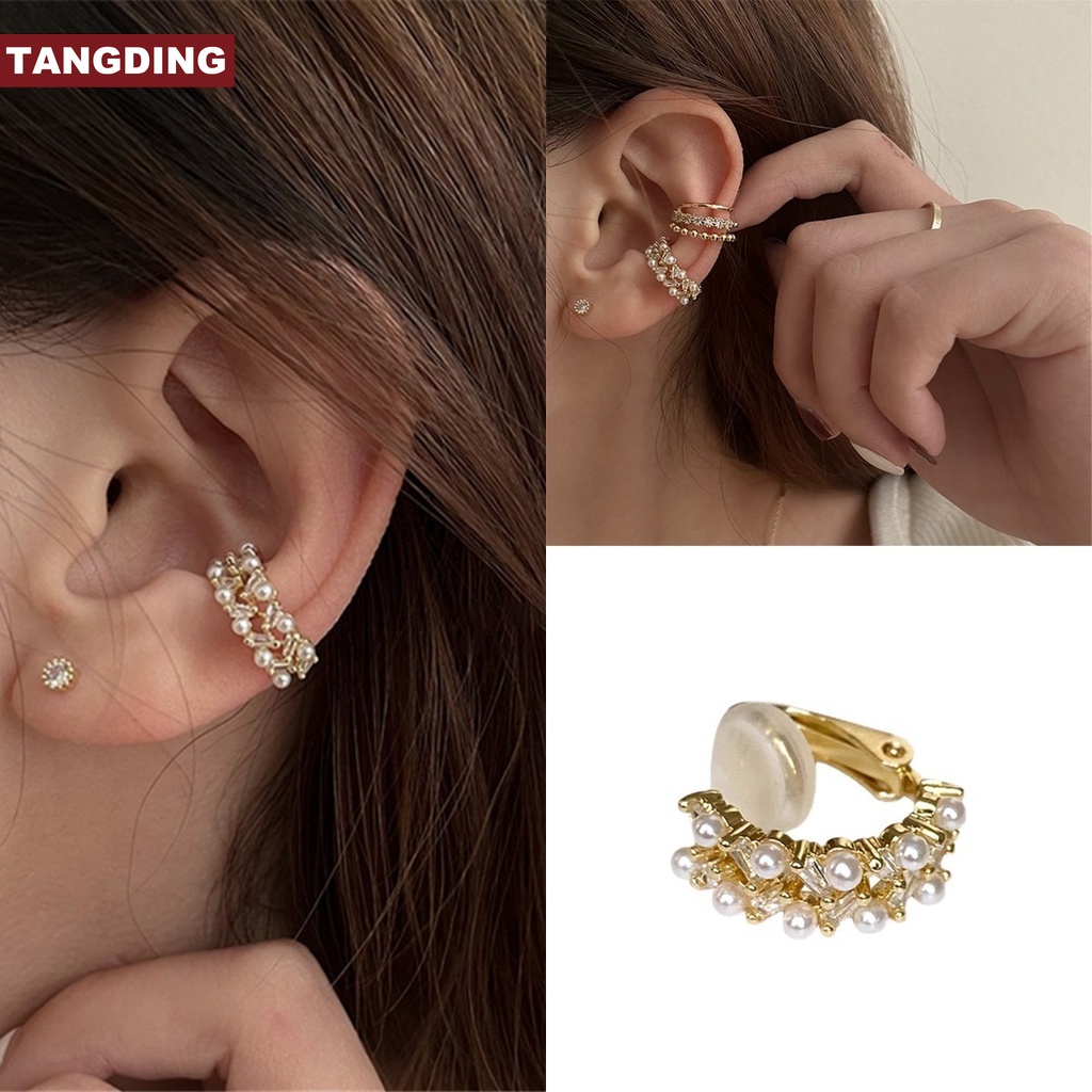 Anting Klip Tanpa Lubang Telinga Hias Mutiara Gaya Retro Perancis Korea Untuk Wanita