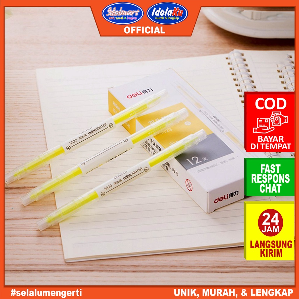 IDOLMART Deli Highlighter 6-Warna Candy S731 / Kuning / pcs Deli Surabaya