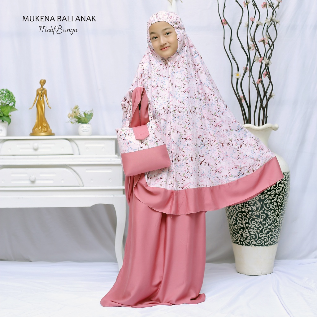 Mukena Anak Rayon Bali Motif Bunga (Usia 6-12 Tahun)