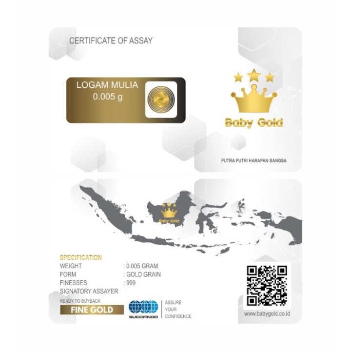 BABY GOLD Emas Mini 0.005 Gram Logam Mulia 24 Karat Original Termurah. Souvenir Gift Hadiah.