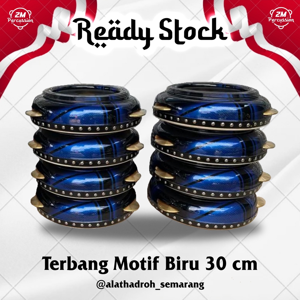 Terbang Hadroh Rebana Jepara Motif Biru 30 cm Ekonomis Kualitas Terjamin