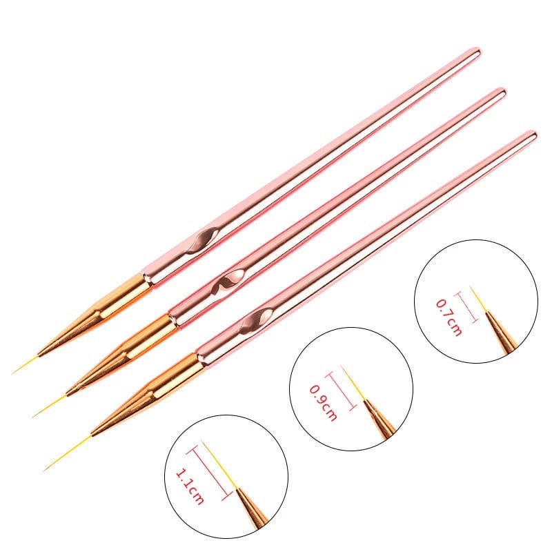 Kuas Liner Brush Akrilik Rose Gold Nail Art Kuas Lukis Garis Lurus Kuku Set Brush Liner 3PCS F807