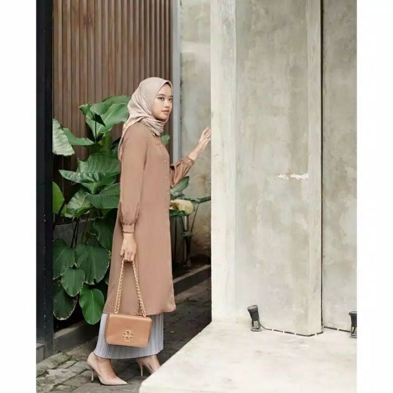 [BISA COD] AISIA LONG TUNIK/PAKAIAN MUSLIM BAHAN MOSCREPE FIT TO L