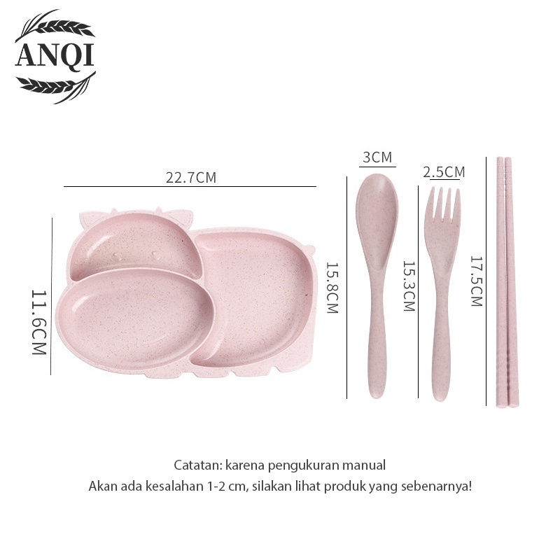 ANQI 1888 Piring makan set anak Piring makan wheat 4 in 1 lucu anak VS